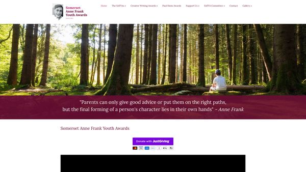 Screenshot of the Somerset Anne Frank Youth Awards website