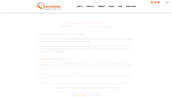 Screenshot of the Dorchester Foodbank website