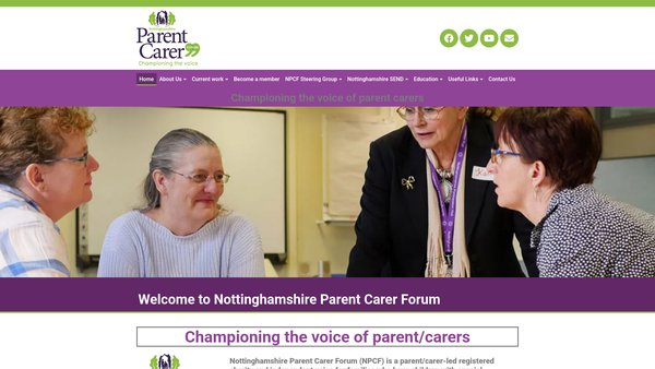 Screenshot of the Nottinghamshire Parent Carer Forum website