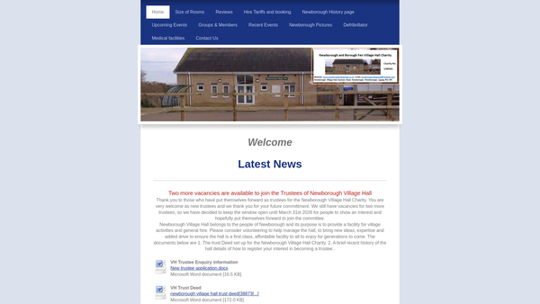 Screenshot of the Newborough Village Hall website