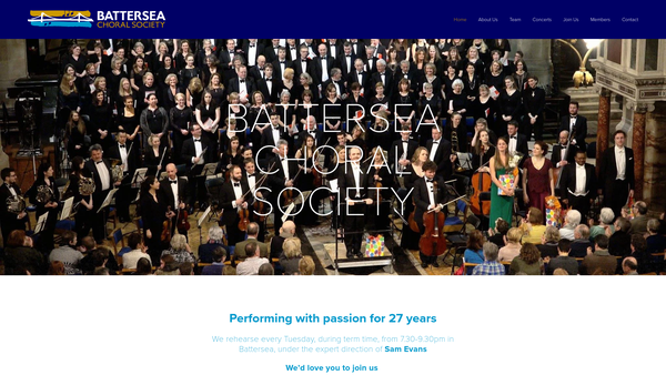 Screenshot of the Battersea Choral Society website