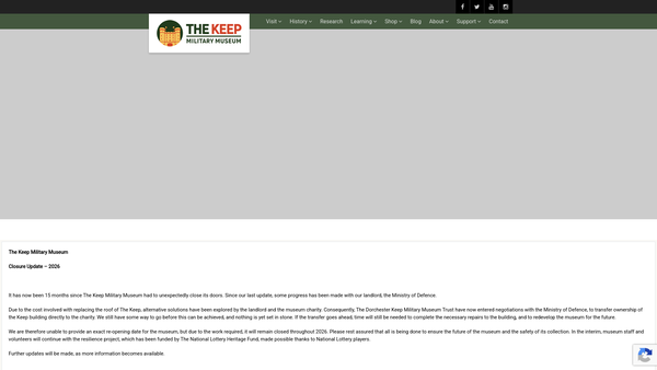 Screenshot of the The Dorchester Keep Military Museum Trust website