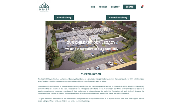 Screenshot of the Hadhrat Shaykh Muhammad Zakariyya Foundation website