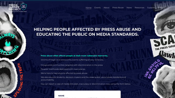 Screenshot of the The Press Justice Project website
