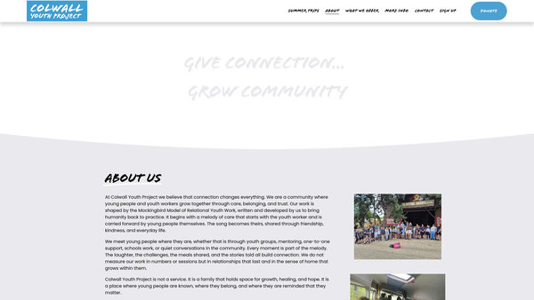 Screenshot of the Colwall Youth Project website