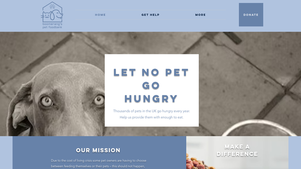 Screenshot of the Boomerang's Pet Foodbank website