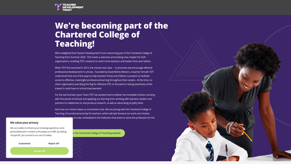 Screenshot of the Teacher Development Trust CIO website