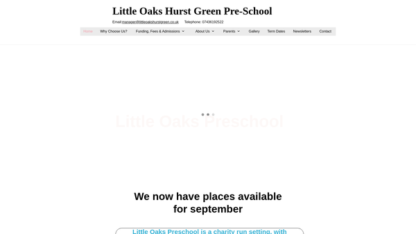 Screenshot of the Little Oaks Hurst Green Pre-School website