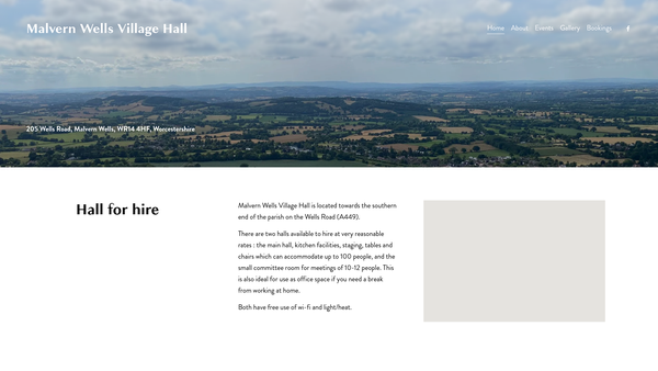 Screenshot of the Malvern Wells Village Hall website