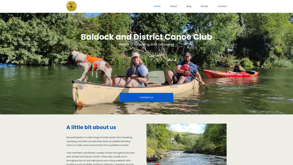 Screenshot of the Baldock & District Canoe Club website