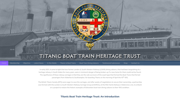 Screenshot of the Titanic Boat Train Heritage Trust website
