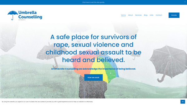 Screenshot of the Umbrella Counselling East Midlands CIO website