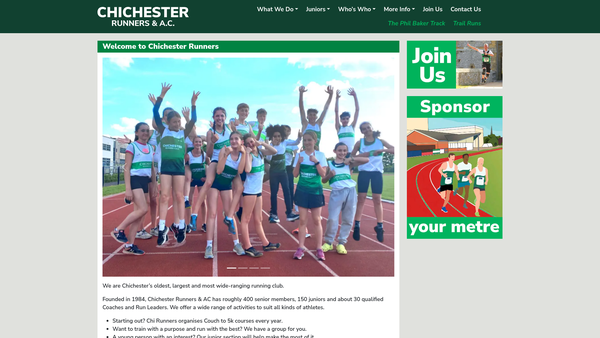 Screenshot of the Chichester Runners & Ac website