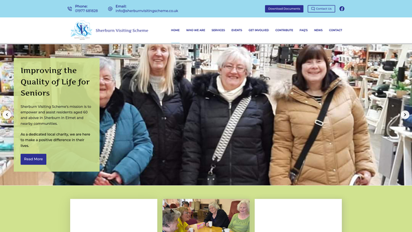 Screenshot of the Sherburn Visiting Scheme Supporting Seniors website