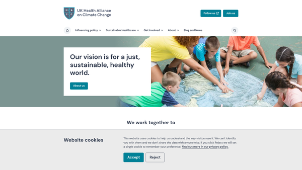 Screenshot of the UK Health Alliance On Climate Change website