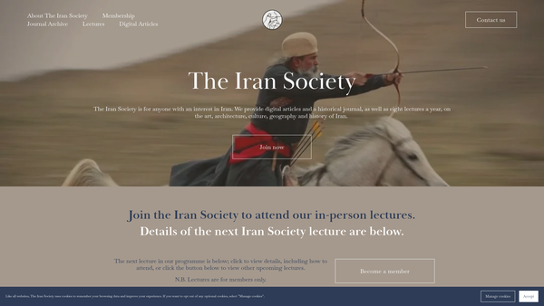 Screenshot of the The Iran Society website
