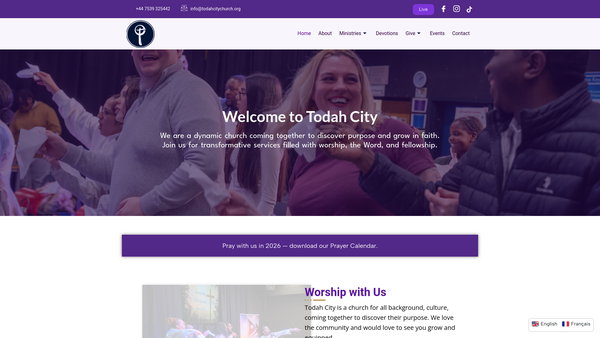 Screenshot of the Todah City Church website