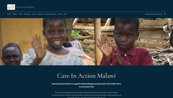 Screenshot of the Care In Action Malawi website