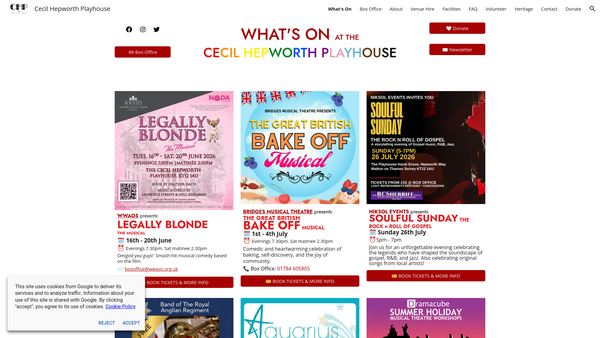 Screenshot of the The Cecil Hepworth Playhouse - Theatre For The Community website