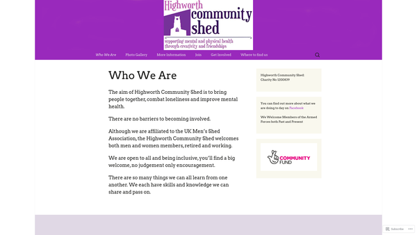 Screenshot of the Highworth Community Shed website
