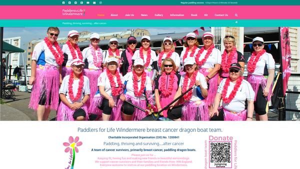 Screenshot of the Paddlers For Life Windermere website