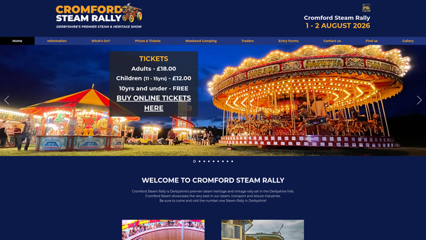 Screenshot of the Cromford Steam Rally Society website