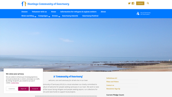 Screenshot of the Hastings City Of Sanctuary website