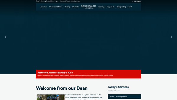 Screenshot of the The Cathedral And Collegiate Church Of Saint Saviour And Saint Mary Overie, Southwark website