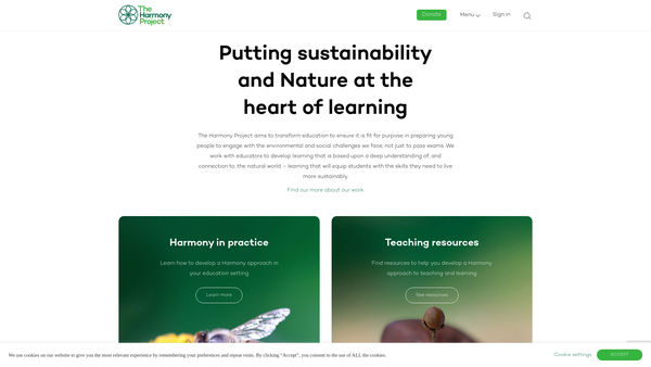 Screenshot of the Harmony In Education website