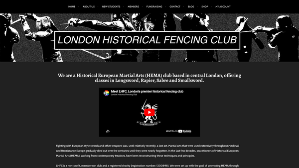 Screenshot of the London Historical Fencing Club website