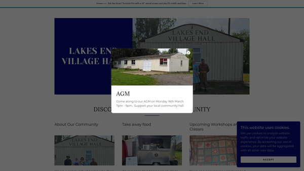Screenshot of the Lakes End Village Hall website