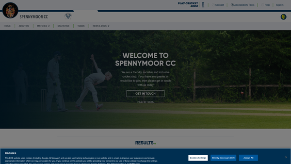 Screenshot of the Spennymoor Cricket Club website