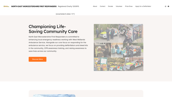 Screenshot of the North East Worcestershire First Responders website