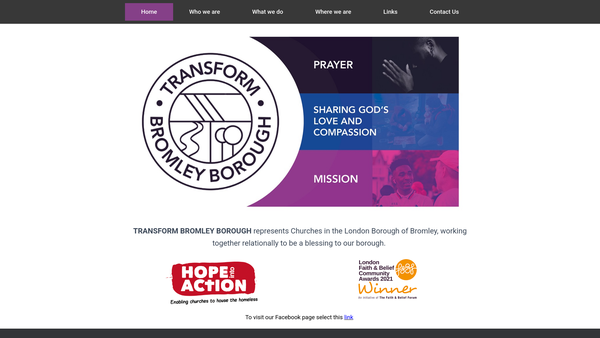Screenshot of the Hope Into Action Bromley CIO website