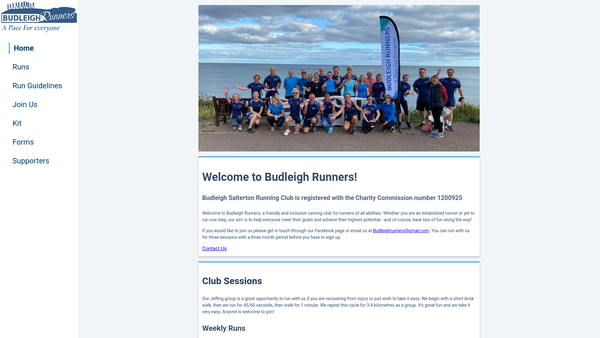 Screenshot of the Budleigh Salterton Running Club website