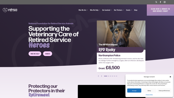 Screenshot of the The National Foundation For Retired Service Animals website