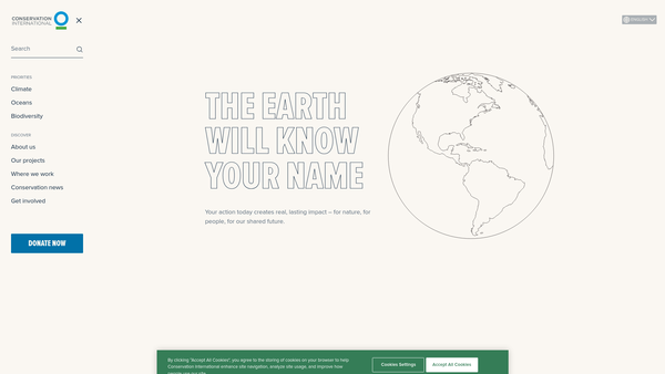 Screenshot of the Conservation International UK website