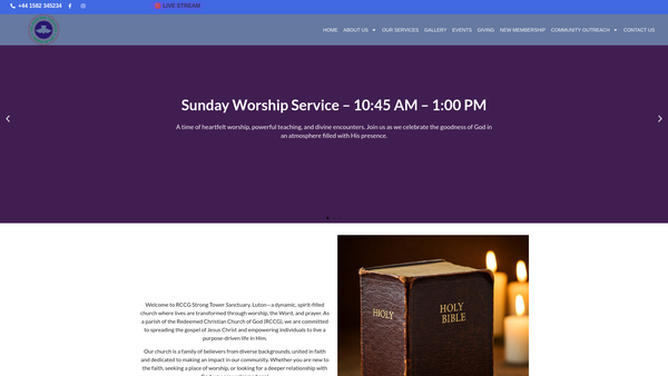 Screenshot of the Rccg Strong Tower Sanctuary Luton website