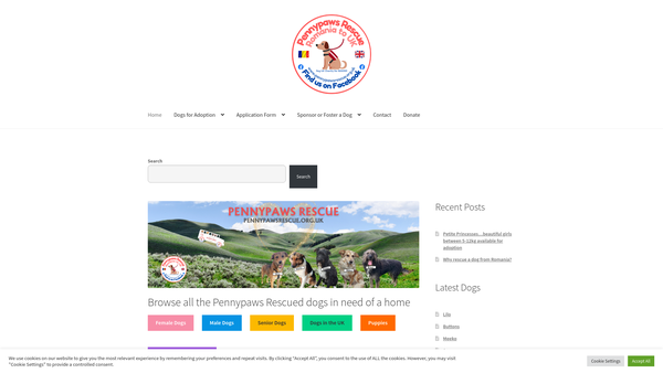 Screenshot of the Pennypaws Rescue website