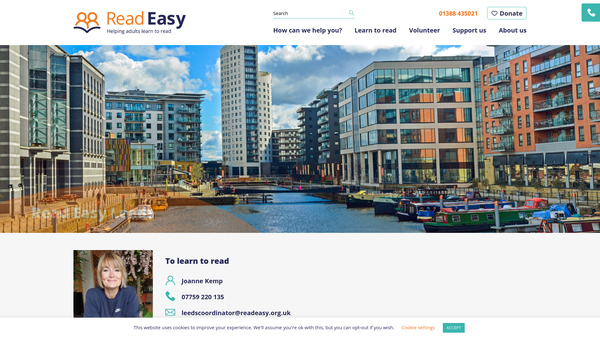 Screenshot of the Read Easy Leeds website