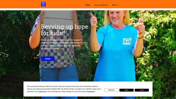Screenshot of the Torbay Bikers For Kids website