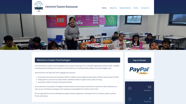 Screenshot of the Croydon Tamizh Kazhagam website