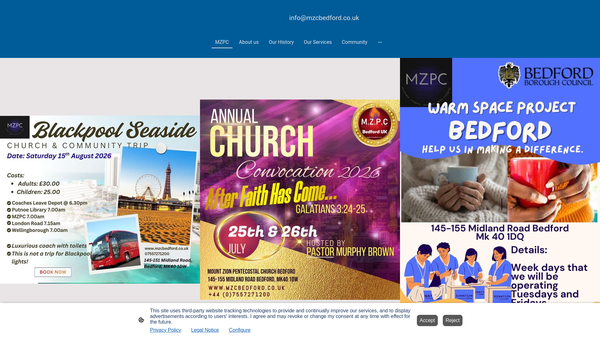 Screenshot of the Mount Zion Pentecostal Church Bedford website