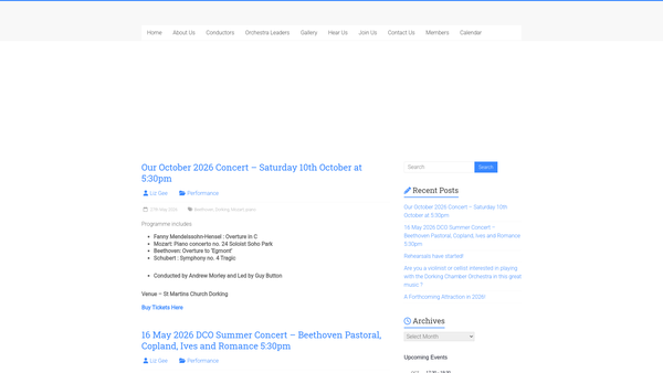 Screenshot of the Dorking Chamber Orchestra website