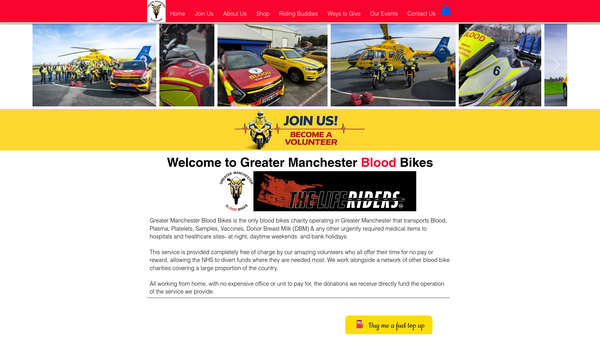 Screenshot of the Greater Manchester Bloodbikes website
