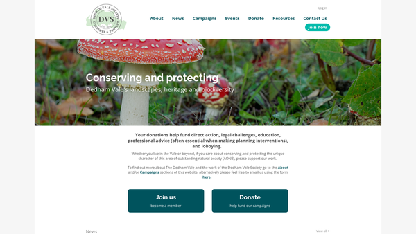 Screenshot of the Dedham Vale Society website