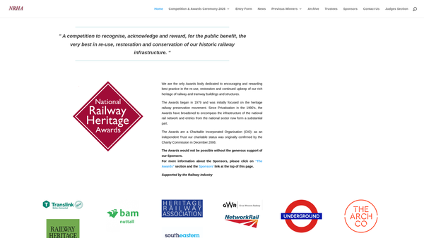 Screenshot of the National Railway Heritage Awards website
