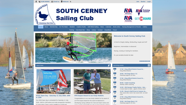 Screenshot of the South Cerney Sailing Club Limited website
