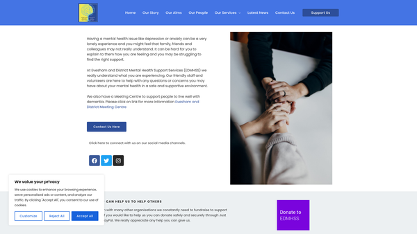 Screenshot of the Evesham And District Mental Health Support Services website