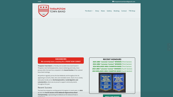 Screenshot of the Thrapston Town Band website
